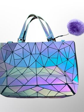 Iridescent Geometric Tote Bag - Purple/Blue Vgc